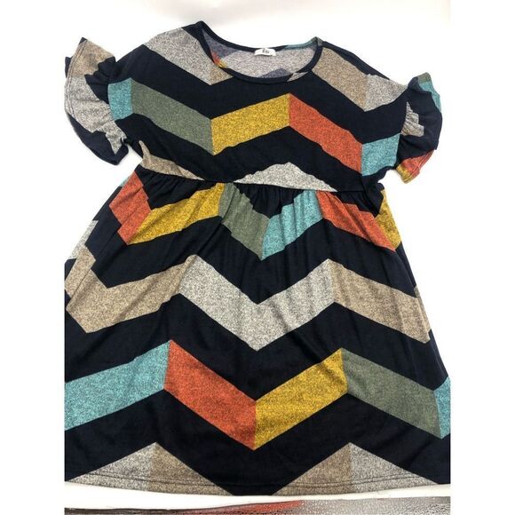 Brand New Egs Navy & Mustard Multicolored Chevron Empire- Waist Tunic Top Size M - Picture 2 of 7